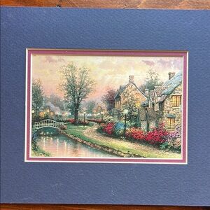 Thomas Kinkade Countryside Lamplight Lane Blue Mat Home Decor‎ 10x8 inches